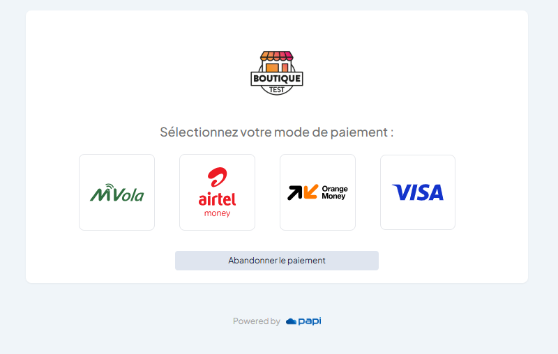 Écran de choix du paiement